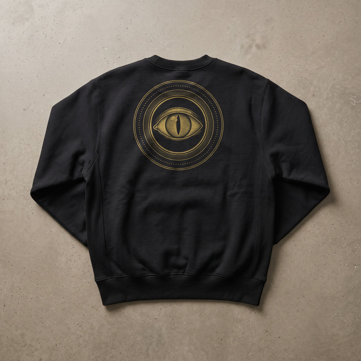 Sacred Sovereign Heavyweight Crewneck, back seal, flat lay