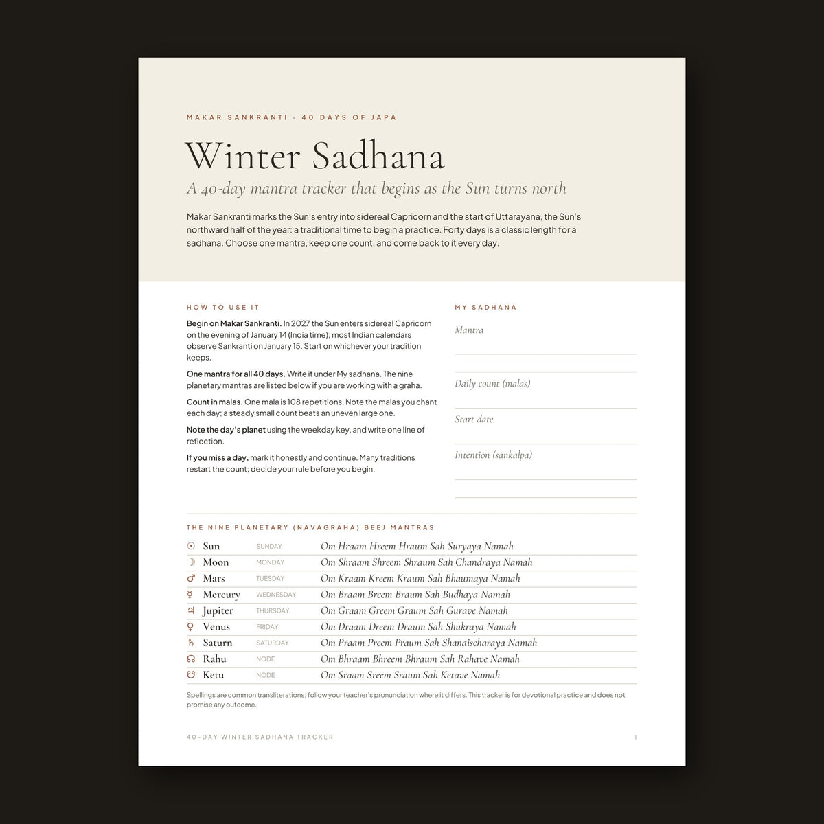 40-Day Winter Sadhana Tracker cover