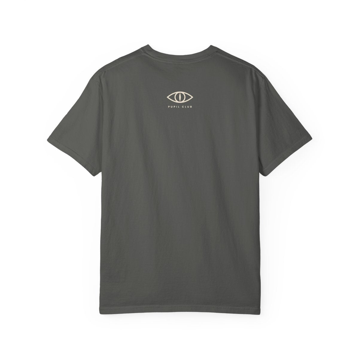 Metal Heart Tee back view with the Pupil Club eye mark below the collar