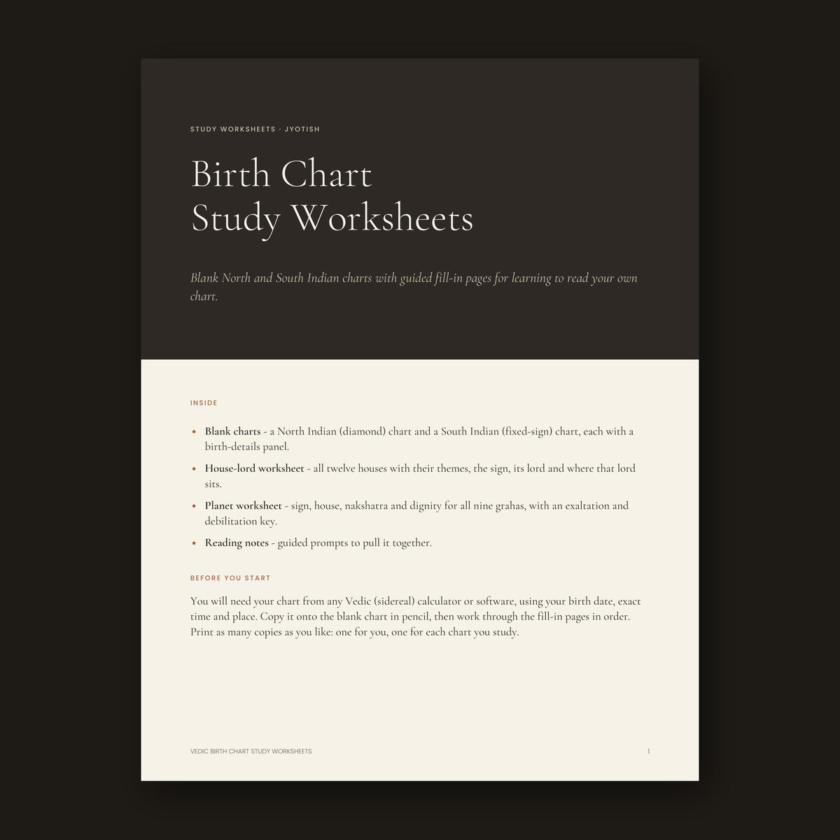 Vedic Birth Chart Worksheets cover